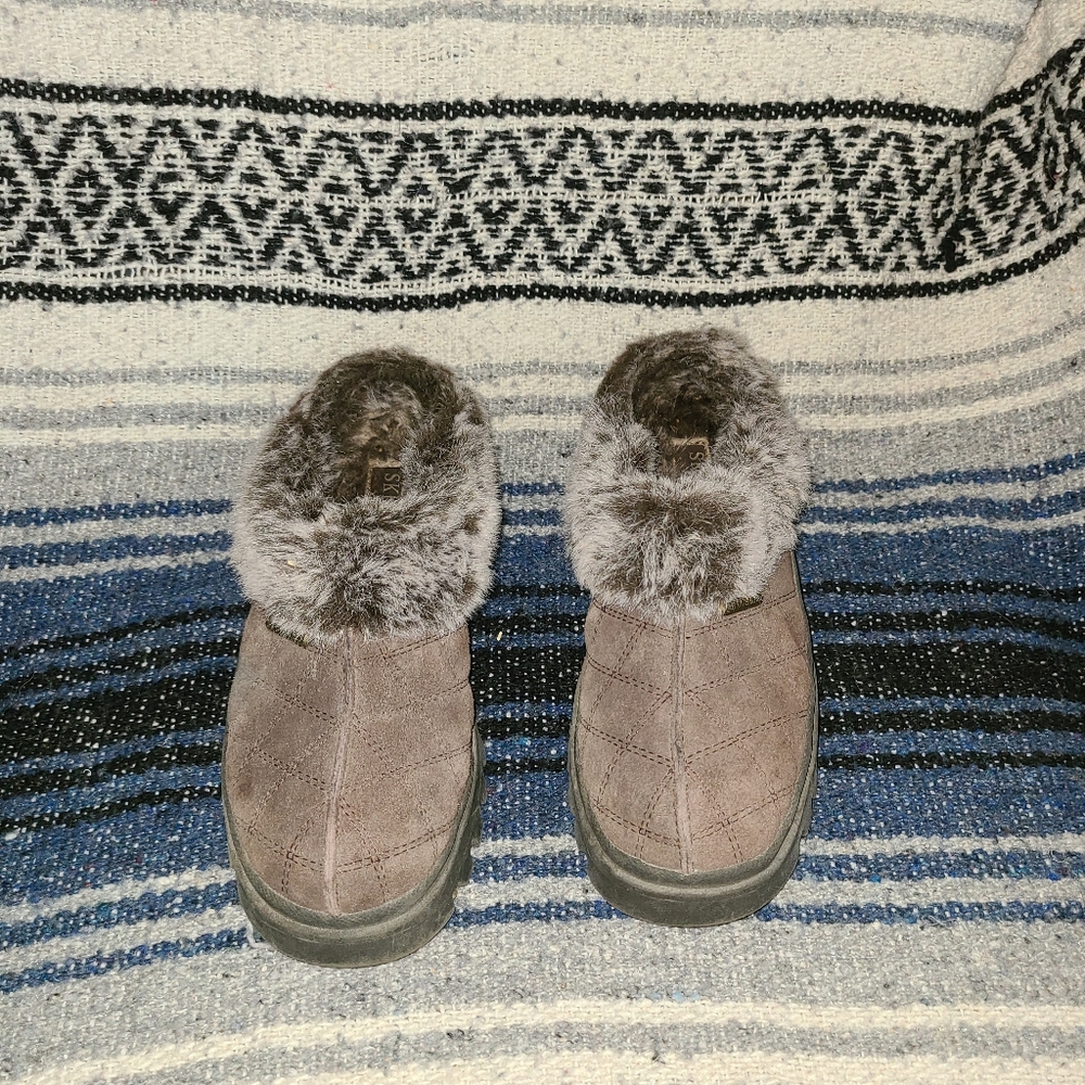 Skechers Brown and Gray Cozy Mules